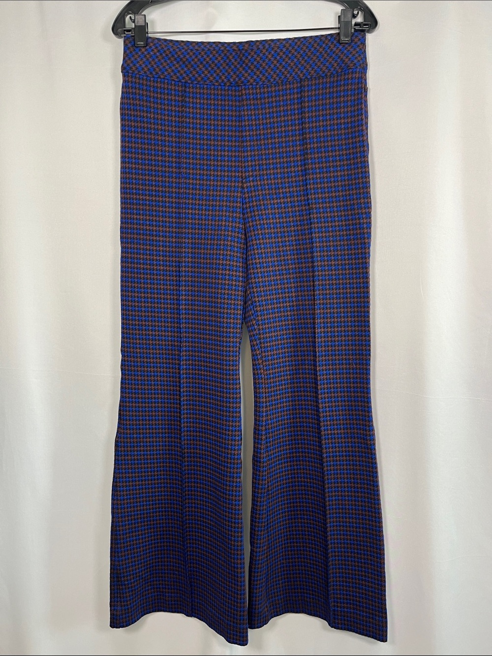 SPANX the perfect pant high rise flare houndstooth blue brown jacquard sz L - Picture 3 of 8